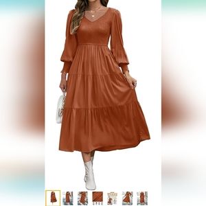 ZESICA Women's 2023 Casual Long Sleeve Crew Neck High Waist Smocked Flowy Tiered